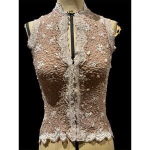 VTG Rare Ann Ferriday Rosebud Lace Vest Top With Hook N Eye S